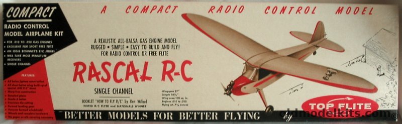 Top Flite Rascal RC - 27 inch Wingspan Free Flight or RC Airplane, RC2-295 plastic model kit